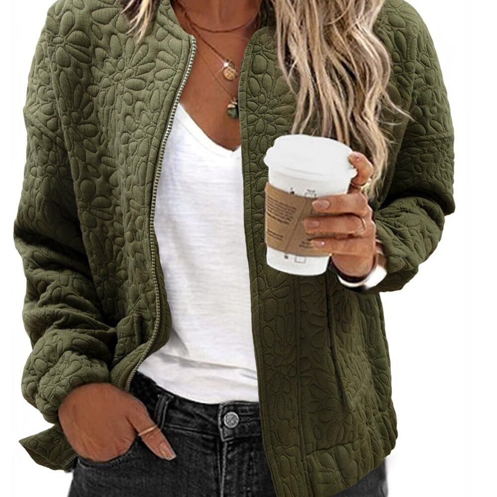 Lightweight Jacquard Bomber Jacket Oversized Boyf… - image 1